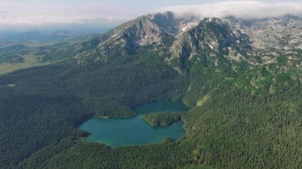 Flygfoto Runt Utsikt Över Berömda Black Lake Berget Durmitor Park — Stockvideo