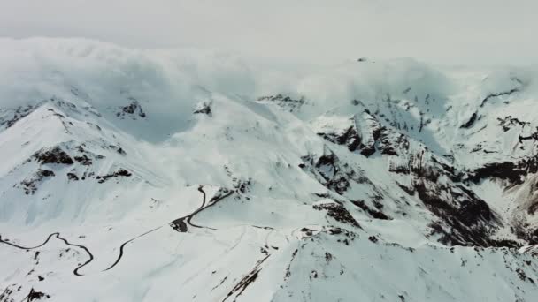 Αεροφωτογραφία Του Grossgloknershtrasse Στο Χιόνι Μεγάλος Ορεινός Δρόμος Κοντά Στο — Αρχείο Βίντεο