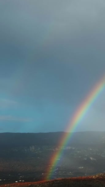 Beautiful Landscape Rainbow Fast Moving Clouds Mountains Timelapse Vertical Video — Stock Video