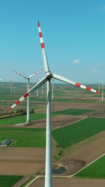 Aerial View Wind Turbines Agriculture Fields Windmills Turbines Generating Electricity — Stock Video