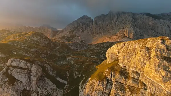 Aerial View Spectacular Sunset Mountain Valley Beautiful View Durmitor National — Stock Photo, Image