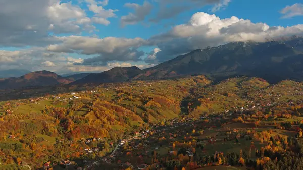 Autumn Transylvania Rural Aerial Landscape Sunset Carpathians Mountains Romania — Stockfoto