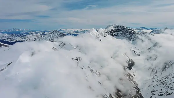 Aerial View Snow Mountain Range Landscape Clouds Alps Mountains Austria — Stock Photo, Image