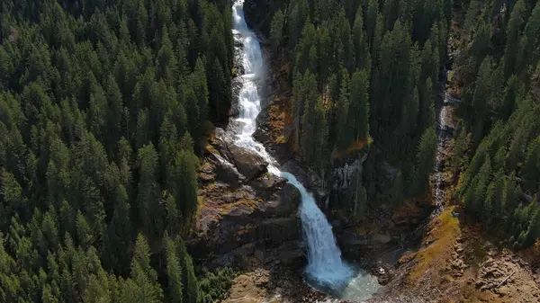 Aerial View Krimml Waterfalls Sunny Day High Tauern National Park — Stock Photo, Image