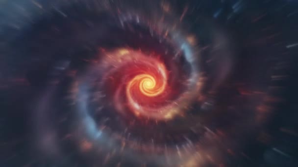 Spiralgalaxen Rymden Med Blixtar Och Strålar Roterande Nebulosa Utrymme Animation — Stockvideo