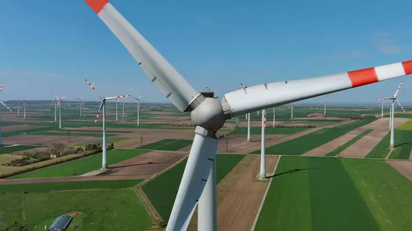 Aerial View Wind Turbines Agriculture Fields Windmills Turbines Generating Electricity — Stock Photo, Image