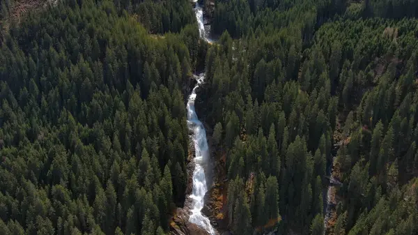 Aerial View Krimml Waterfalls Sunny Day High Tauern National Park — Stock Photo, Image