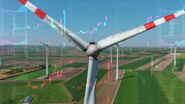 Windturbines Achtergrond Van Voorraadkaarten Bovenaanzicht Groene Energieproductie Financieel Bedrijfsconcept — Stockvideo