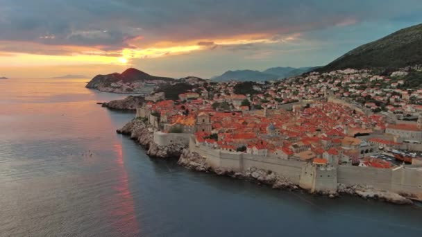 Vue Aérienne Autour Dubrovnik Coucher Soleil Ville Dans Sud Croatie — Video