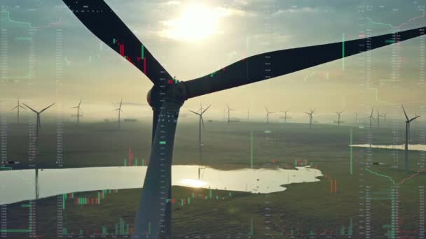 Вітрові Турбіни Тлі Складських Графіків Вид Повітря Виробництво Зеленої Енергії — стокове відео