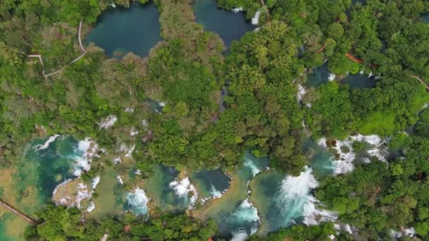 Luftaufnahme Der Wunderschönen Krka Wasserfälle Nationalpark Krka Grünes Laub Und — Stockvideo