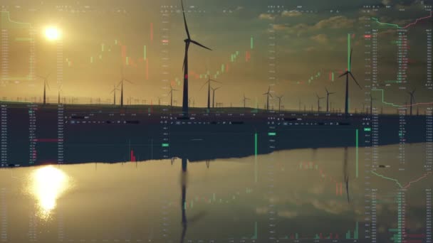 Вітрові Турбіни Тлі Складських Графіків Вид Повітря Виробництво Зеленої Енергії — стокове відео