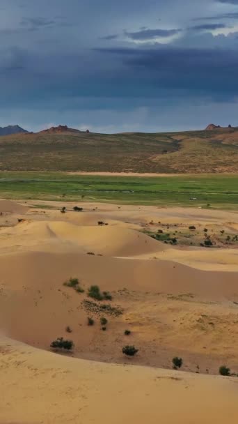 Vista Aérea Das Dunas Areia Elsen Tasarhai Bayan Gobi Pôr — Vídeo de Stock