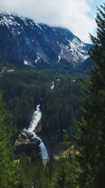 阳光明媚的日子里 克里姆尔瀑布 奥地利阿尔卑斯山高塔恩国家公园 垂直视频4K — 图库视频影像