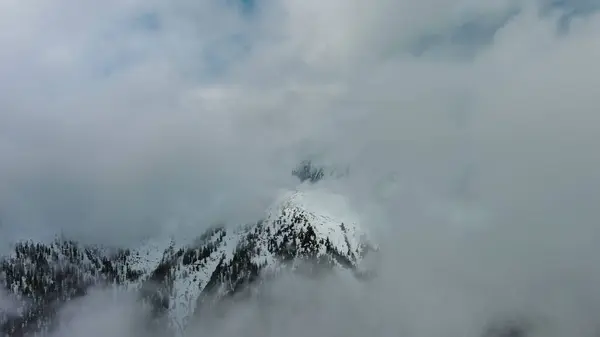 Bulutların Arasında Uçuyor Avusturya Alpleri Avusturya Bulutlarındaki Karlı Dağların Hava Stok Fotoğraf