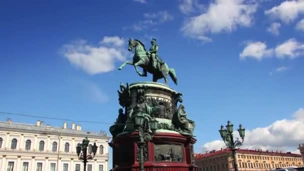 Nikolai Emperor Statue Petersburg Russia Hyperlapse — Video Stock