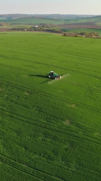 Aerial View Amazing Green Wavy Hills Agricultural Fields Spring Tractor — Video Stock