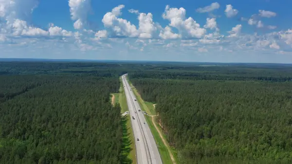 Pemandangan Udara Pemandangan Atas Dengan Jalan Negara Hutan Musim Panas Stok Gambar Bebas Royalti