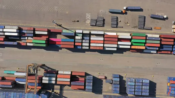 Aerial Top View Cargo Container Terminal Business Transportation Logistic Trade Stock Picture