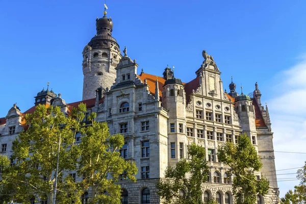 莱比锡新市政厅 Neues Rathaus Stadt Leipzig 1905年起 莱比锡市政府所在地 Rathausturm 是德国最高的市政厅塔 1148米 — 图库照片