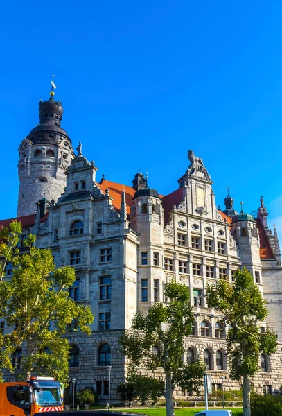 莱比锡新市政厅 Neues Rathaus Stadt Leipzig 1905年起 莱比锡市政府所在地 Rathausturm 是德国最高的市政厅塔 1148米 — 图库照片