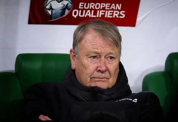 Wroclaw Polen Mars 2024 Isländsk Manager Age Hareide Tittar Uefa Stockbild
