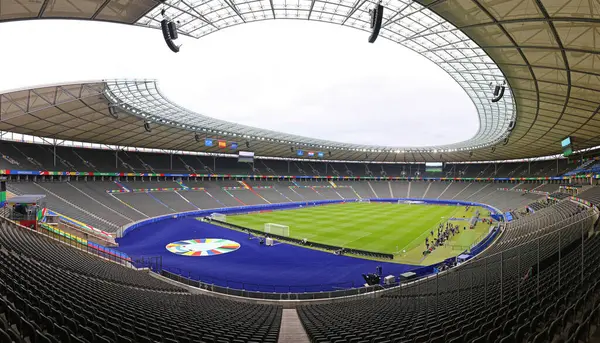 stock image Berlin, Germany - June 14, 2024: Panoramic view of Olympiastadion Berlin during Open training session of Croatia National Football Team before the UEFA EURO 2024 game against Spain