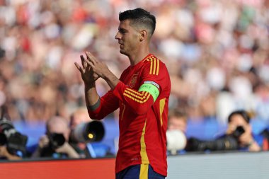 Berlin, Almanya - 15 Haziran 2024: İspanya 'dan Alvaro Morata, Almanya' nın başkenti Berlin 'deki Olympiastadion' da oynanan UEFA EURO 2024 grup maçında attığı golü kutladı.