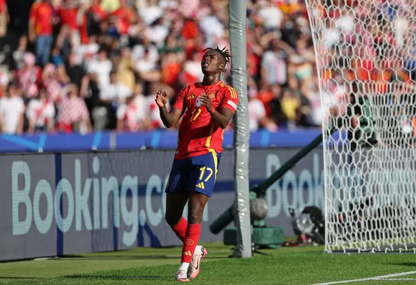 stock image Berlin, Germany - June 15, 2024: Nico Williams of Spain reacts as not scored a goal during the UEFA EURO 2024 group stage match Spain v Croatia at Olympiastadion in Berlin