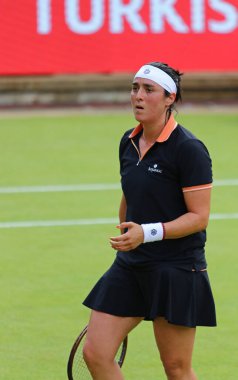 Berlin, Germany - June 19, 2024: Portrait of player Ons JABEUR of Tunisia seen during her WTA 500 Ecotrans Ladies German Open game against Xinyu WANG of China at Rot Weiss Tennis Club in Berlin clipart