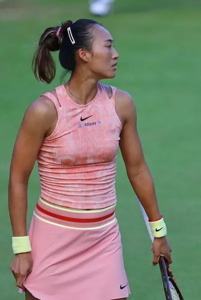 stock image Berlin, Germany - June 19, 2024: Portrait of player Qinwen ZHENG of China seen during her WTA 500 Ecotrans Ladies German Open game against Katerina SINIAKOVA of Czechia at Rot Weiss Tennis Club in Berlin