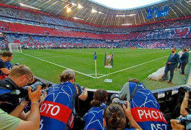 Münih, Almanya - 31 Mayıs 2025: UEFA Şampiyonlar Ligi Kupası (Kupa), Almanya 'nın Münih kentindeki Münih arenasında oynanan UCL final maçı öncesinde Paris Saint-Germain v Inter' i sunar.