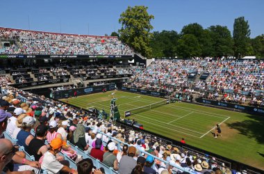 Berlin, Almanya - 21 Haziran 2025: Berlin 'deki WTA 500 Berlin Tenis Açık sırasında Steffi Graf stadyumunun panoramik manzarası HYLO Liudmila SAMSONOVA v Xinyu wang (CHN)