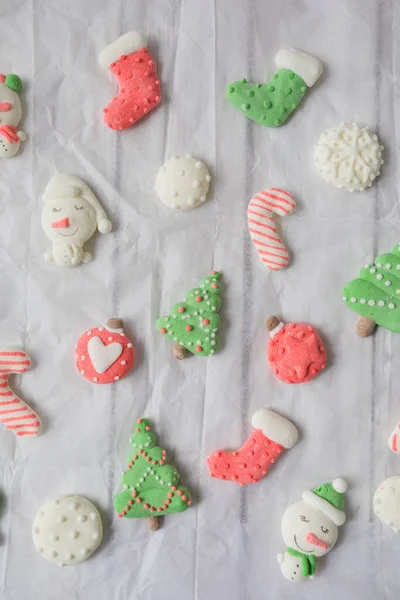 Kerstmis Versierd Zelfgemaakte Marshmallow Bovenaanzicht — Stockfoto