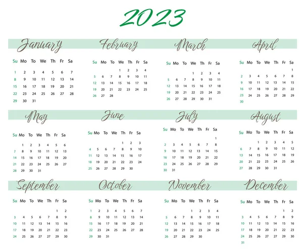 Векторний Календар 2023 Рік Щорічний Щоденний Шаблон Організації — стоковий вектор