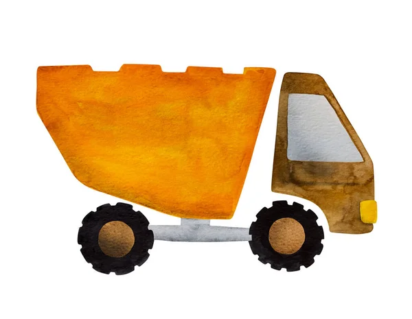 Watercolor Dump Truck Illustration Postcard Agriculture Dumper Bulldozer Vehicle — Stock Photo, Image