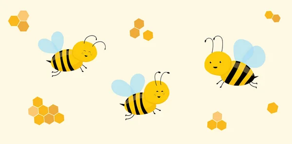 Cartoon Bienen Vektor Isoliert Auf Gelbem Hintergrund Niedliche Honigbiene Hummel — Stockvektor
