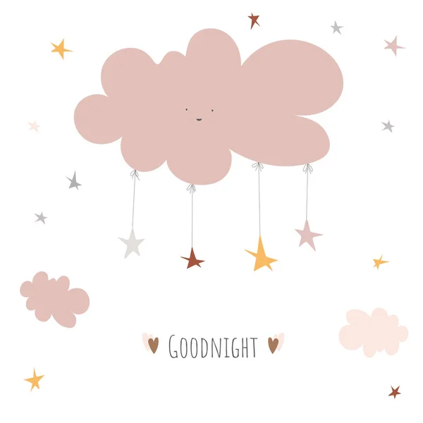 Nube Con Estrellas Lindo Vector Pintura Para Noche Del Bebé — Vector de stock