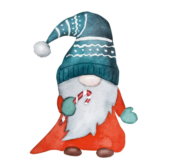 Christmas Gnome Santa Claus Helper Winter Watercoor Drawing New Year — Stock Photo, Image