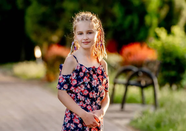 Little Girl Smiling Sunny Summer Day Outdoors Portrait Cute Child — Stock Photo, Image