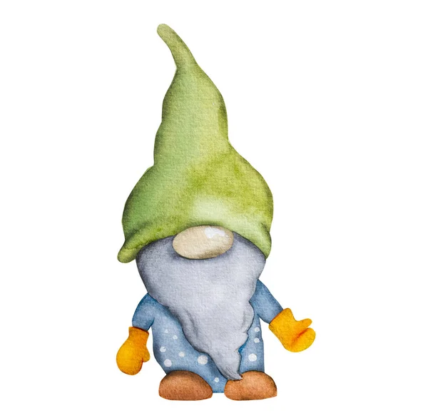 Watercolor Hand Drawn Gnome Dwarf White Background Postcards Cute Troll — Stock Photo, Image