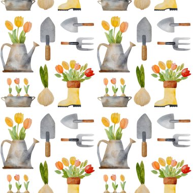 Bahar suluboya seti, lastik bot ve yalakta lale buketi, bahçe arabası ve kusursuz aletler. Şirin akvaryum çizimleri, çiçek ve kuş evi koleksiyonu.