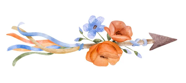 Květinová Šipka Akvarel Malba Boho Stylu Kmenový Bohémský Symbol Květinovou — Stock fotografie