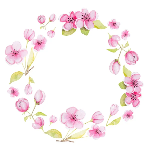 Floral Watercolor Spring Wreath Painting Postcard Design Decoration Copy Space — Zdjęcie stockowe