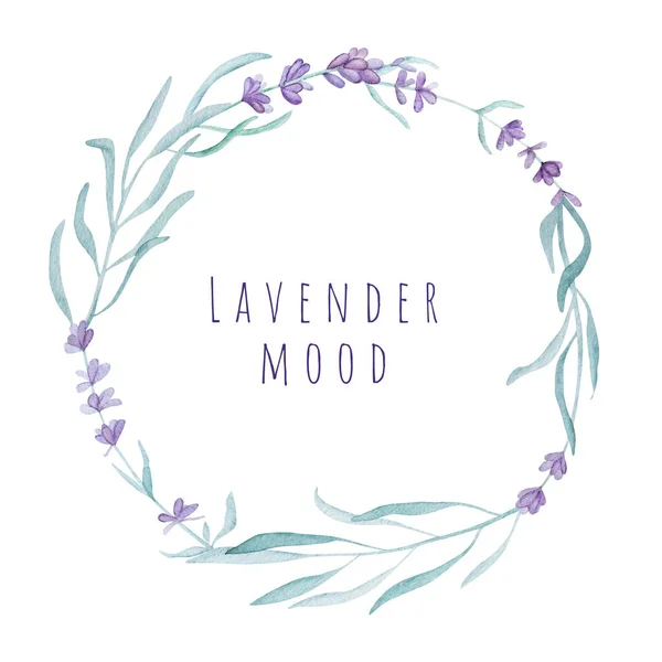 Beautiful Lavender Provence Wreath Text Watercolor Illustration Postcard Design Tender — Stock Photo, Image