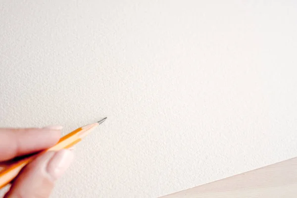 Girl Hand Holding Graphite Pencil Drawing Sketch Watercolor Paper Artist — Fotografia de Stock