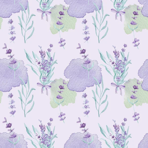 Schöne Lavendel Provence Pflanze Aquarell Nahtlose Muster Lila Blütenkomposition Aquarellzeichnung — Stockfoto