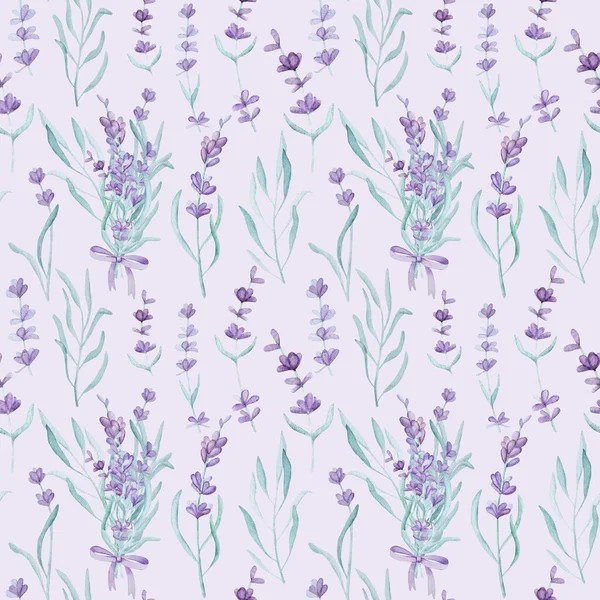 Beautiful Lavender Provence Plant Watercolor Seamless Pattern Purple Blossom Flower — Fotografia de Stock