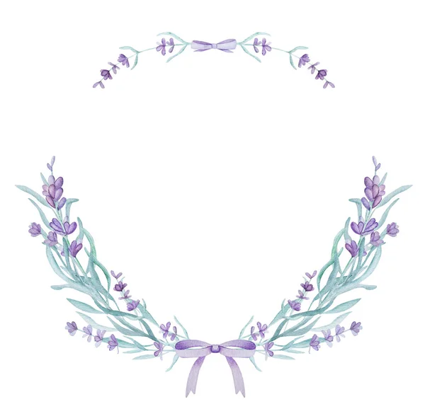 Beautiful Lavender Provence Wreath Text Watercolor Illustration Postcard Design Tender — 图库照片
