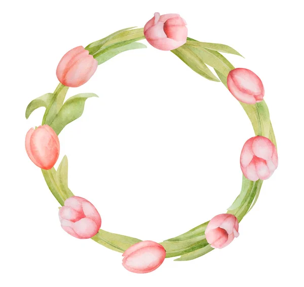 Цветы Розового Тюльпана Венчают Акварельные Пейзажи Пространством Копирования Весенний Цветок — стоковое фото